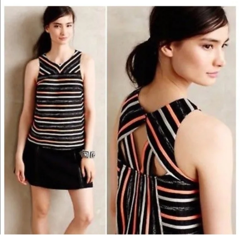 Anthropologie HD in Paris Striped Cutout Sleeveless Blouse